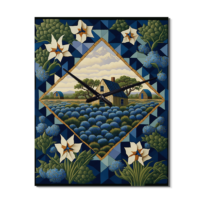 Field of Blossoming Bluebonnets II - Horloges murales Blue Bonnets, Petit