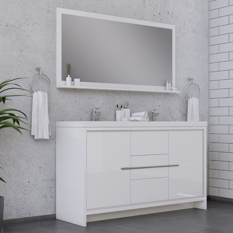 Feike 60'' Double Bathroom Vanity with Solid Surface Top, White