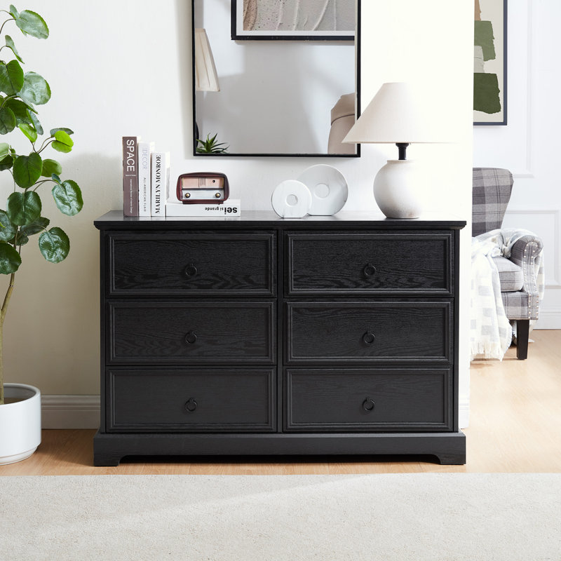 Console L 47,24 po avec 6 tiroirs de rangement, Noir, noir, noir, noir