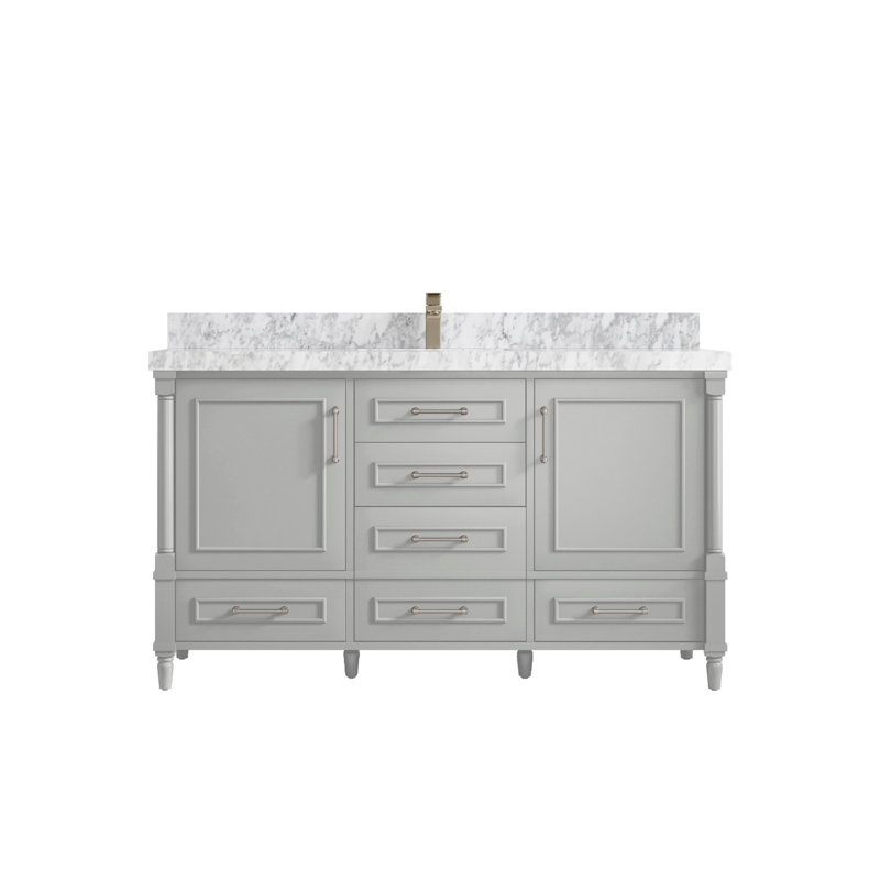 Ensemble de meuble-lavabo simple 60 po Flavell, gris, Marbre de Carrare, Nickel brossé