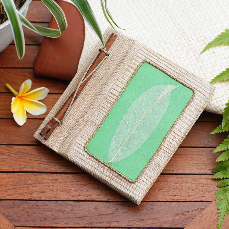 Novica Handmade Green Leaf Natural Fiber Journal