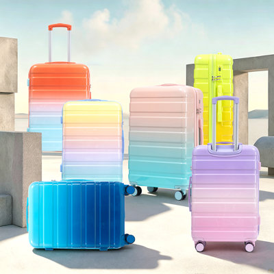 20"/24"/28" 3 pcs/set in PC Spinner Wheel Luggage, Carry on Suitcase, With Gradient Color and Combination Lock(Blue+Yellow)