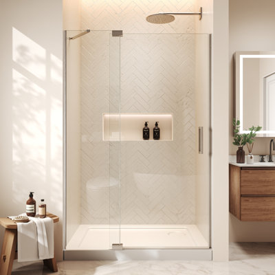 Porte de douche sans cadre 44-48 "x H 70" sans rail supérieur avec quincaillerie en acier inoxydable 304 réglable en largeur (jusqu'à 4 ")