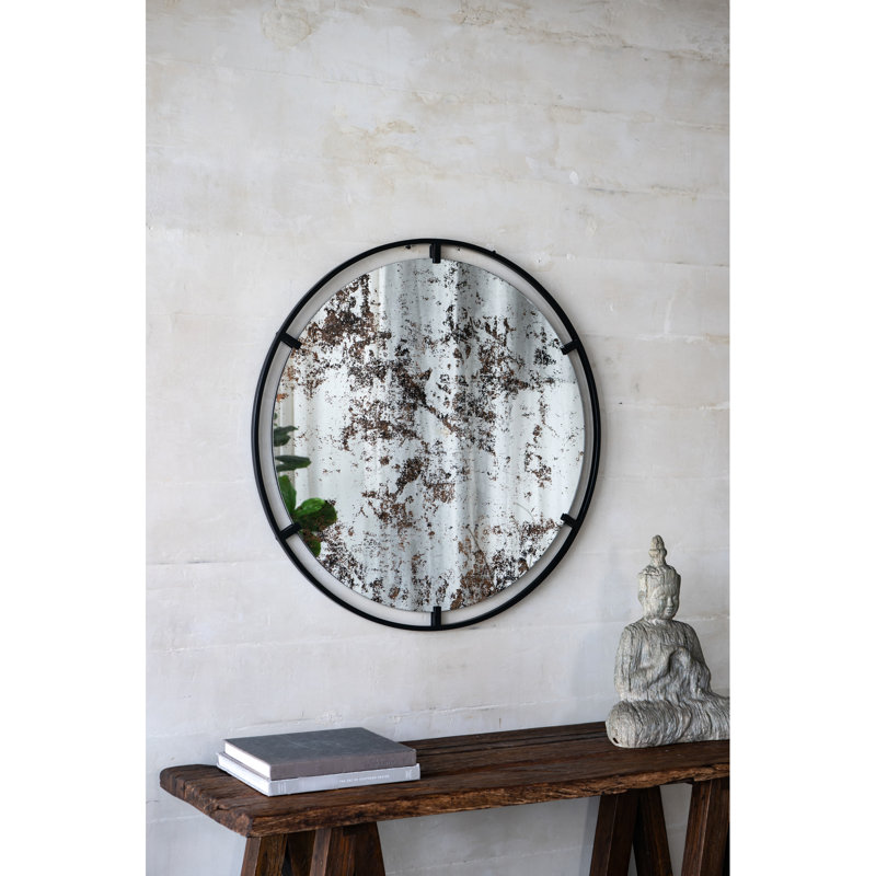 Miroir rond de conception industrielle - cadre mural en métal, 31,5 x 0,7 x 31,5 po, noir, 15,8 lb, 31,5 x 0,7 x 31,5 po, 15,8 lb