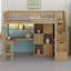 Lit mezzanine en bois avec bureau intégré, DEL, tablettes de rangement, armoires et escalier-1174337920