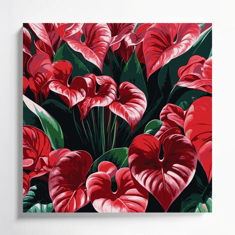Art mural hawaïen avec anthurium noir, H 16 po x l 16 po