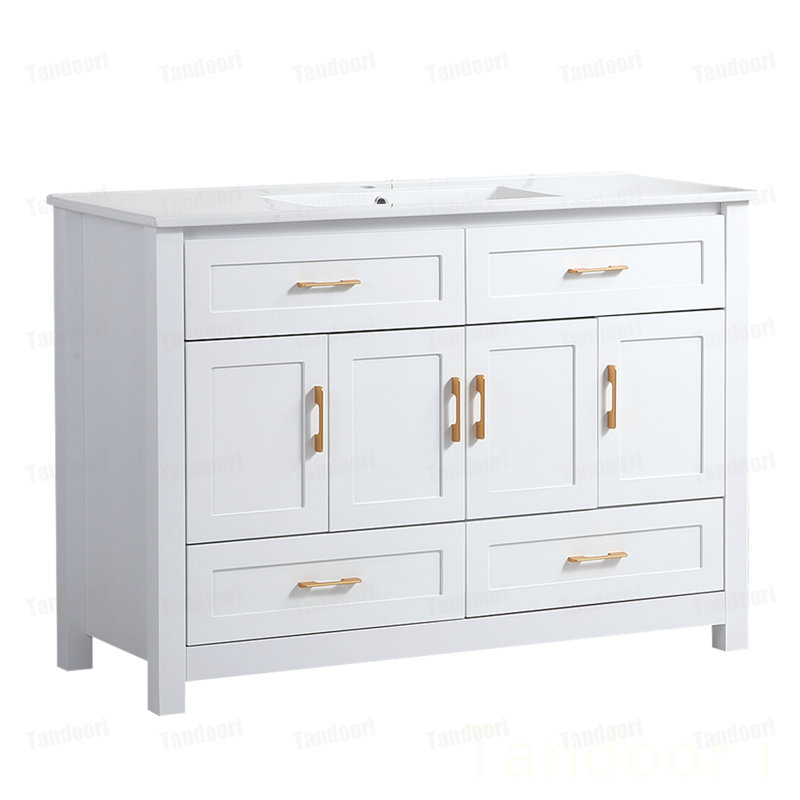 Meuble-lavabo de salle de bain, armoire de rangement abondante - 4 portes à fermeture douce et 4 tiroirs (excluant le lavabo en céramique)