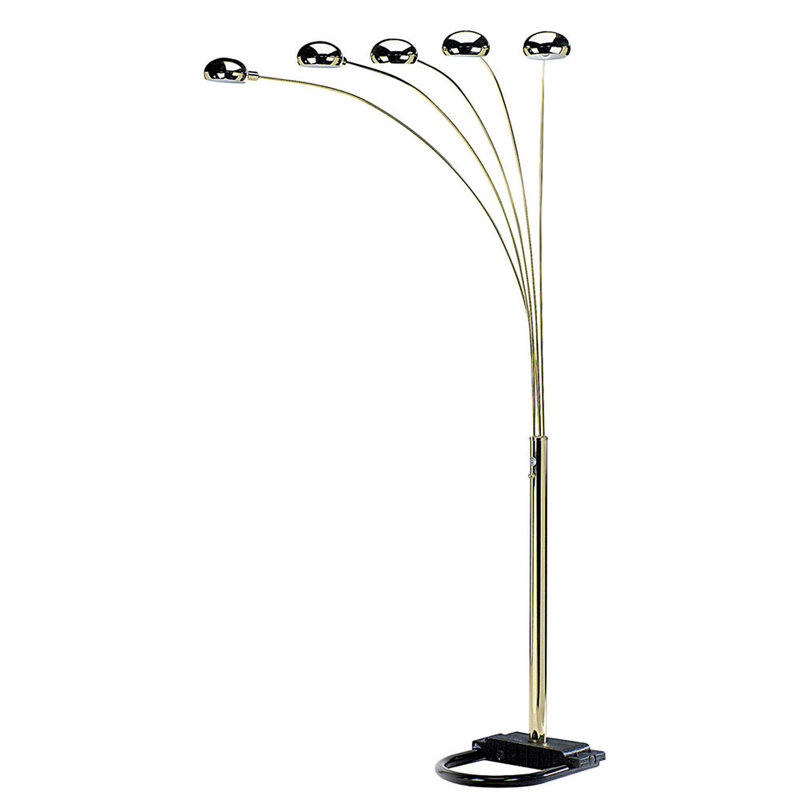 84" Five Lights Arc Floor Lamp With Dome Shade, Gold, Brass