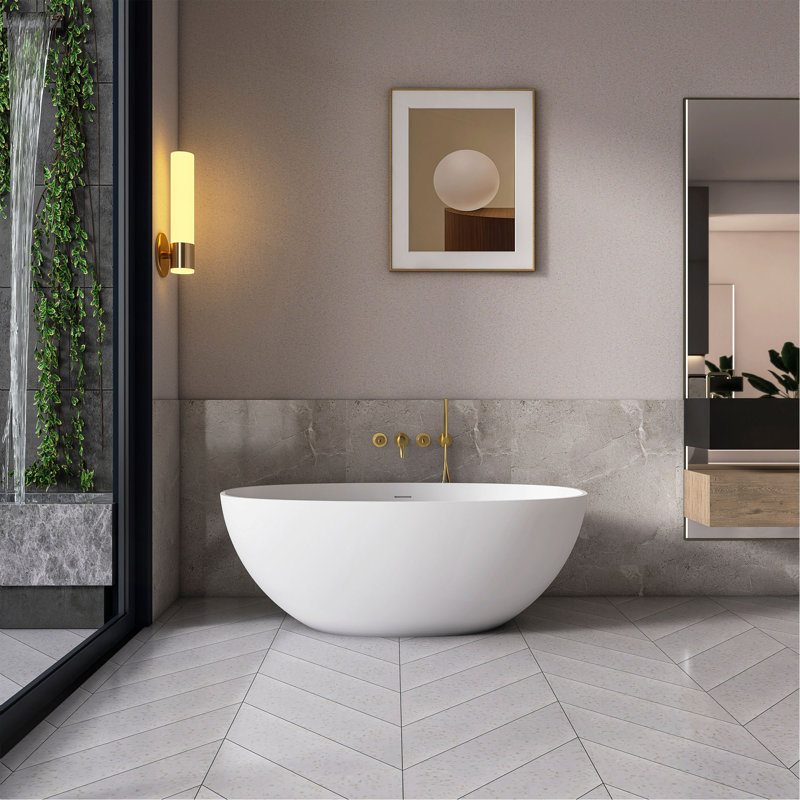 61 Inch Small Size Artificial Stone Solid Surface Freestanding Bathroom Bathtub