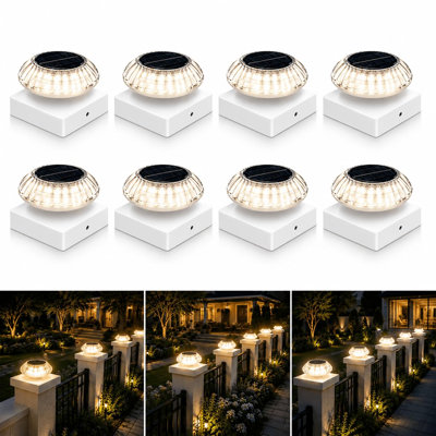 Solar Powered Fence Post Cap Lights with 3 Color Modes and Multi-Size Adapter