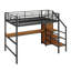 Lit mezzanine double en métal avec bureau en L, port USB, DEL, armoire-530023709