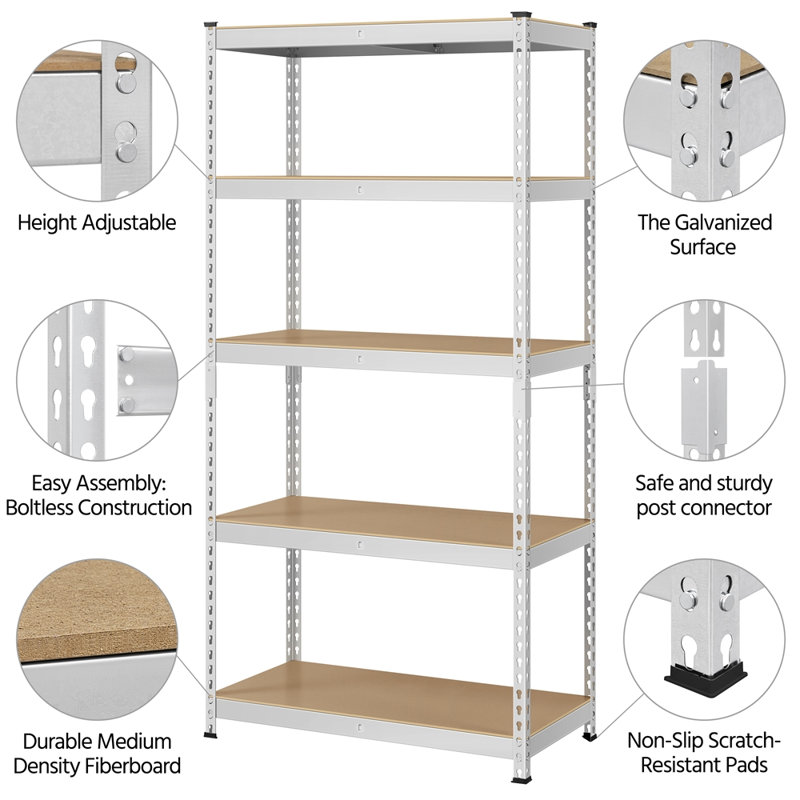 Silver Heavy Duty Adjustable 5-Level Steel Storage Shelves