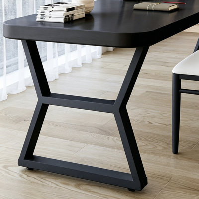 Simple Pine Solid Wood Metal Black Desk