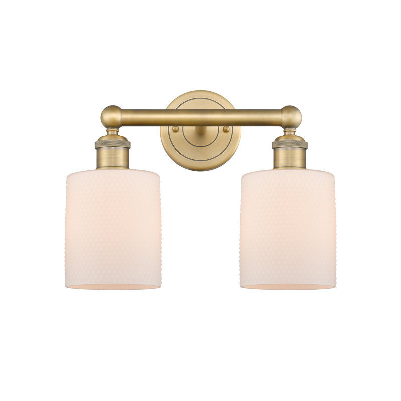 2 - Light Dimmable Vanity Light, Matte White, Brushed Brass