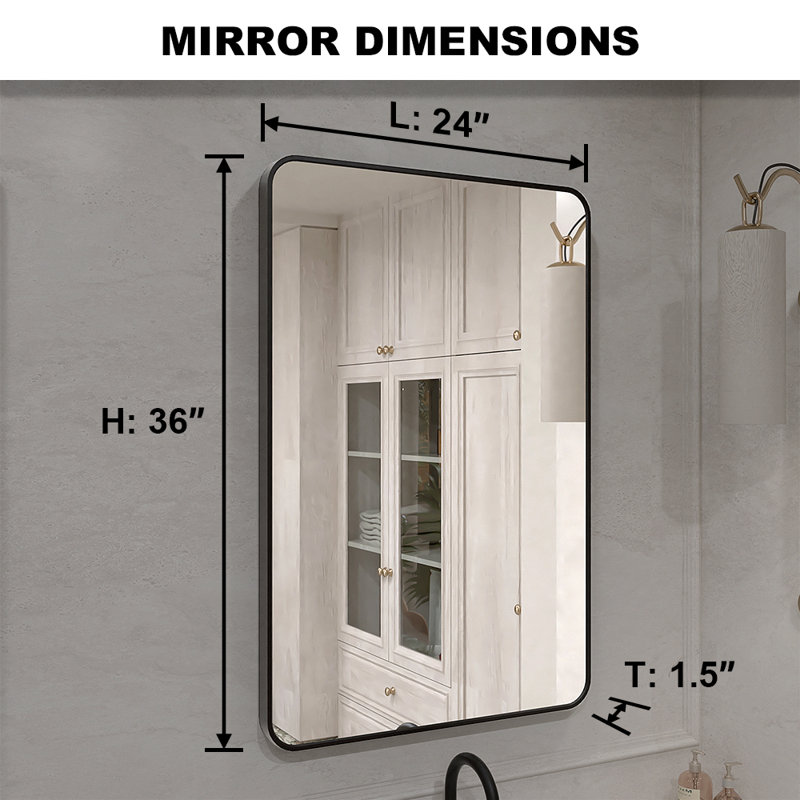 Miroir de salle de bain mural rectangulaire mat l 24 po x H 36 po Vista, 36 po x 24 po, Noir mat