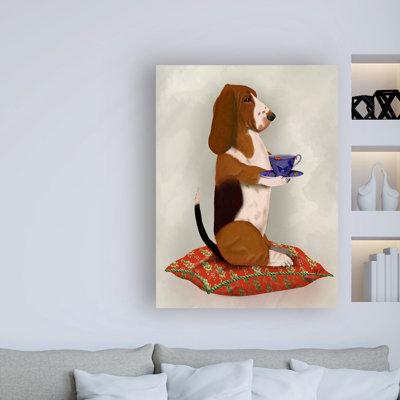 «Basset hound prenant le thé» par Fab Funky - impression sur toile tendue