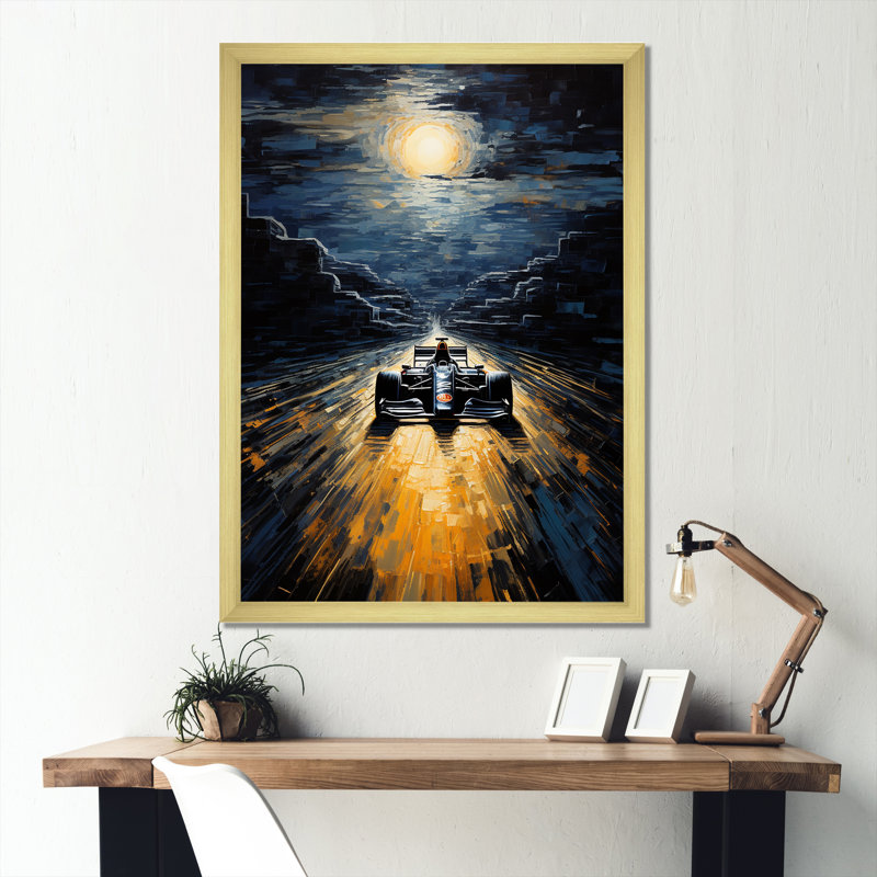 Midnight Formule Car Race Track I, Encadrement doré, H 32 po x l 24 po x P 1 po