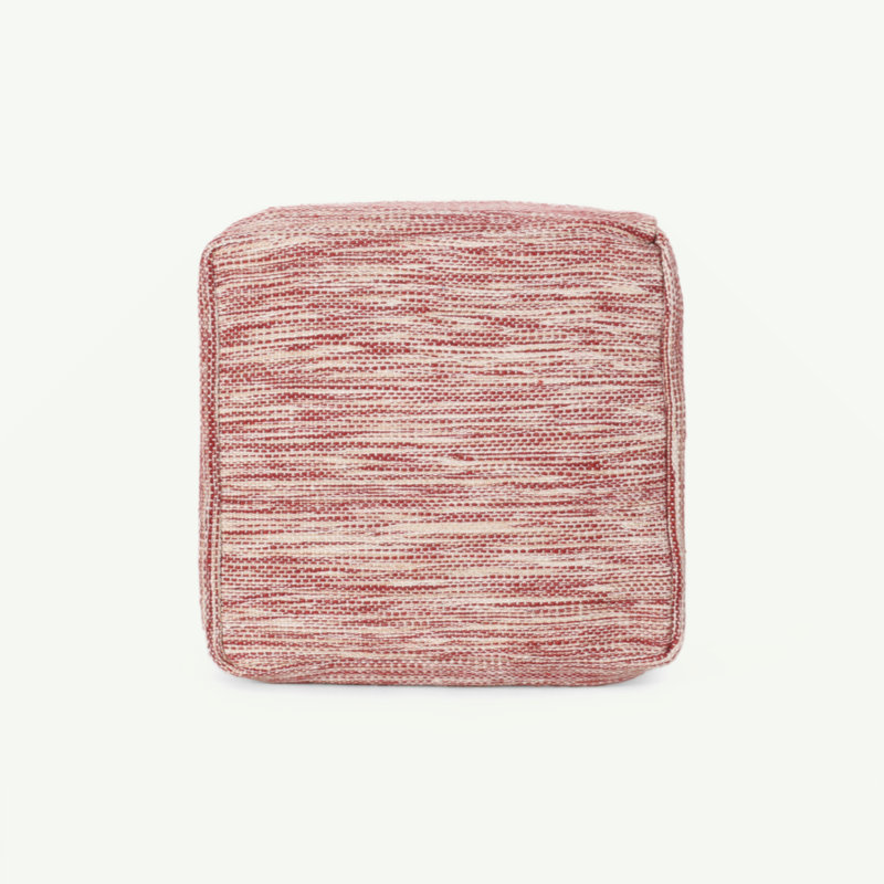 Enigma Yarn And Cotton Square Pouf, Red And White