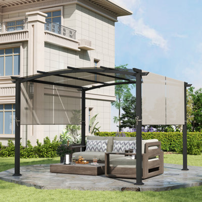10 Ft. W x 10 Ft. D Outdoor Steel Arched Patio Pergola with Shade Beige Canopy