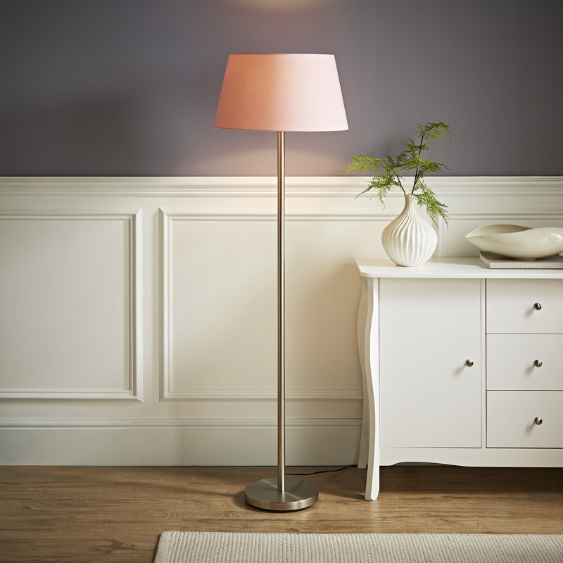 Bekbele 158cm Traditional Floor Lamp, Yes, Brushed Chrome, Pink