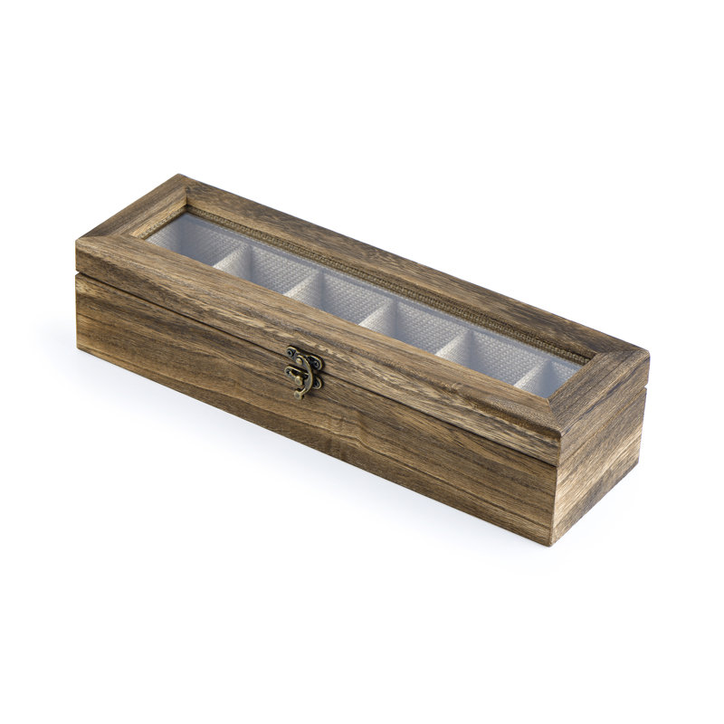 Boîte à montre à 6 fentes avec plateau en verre