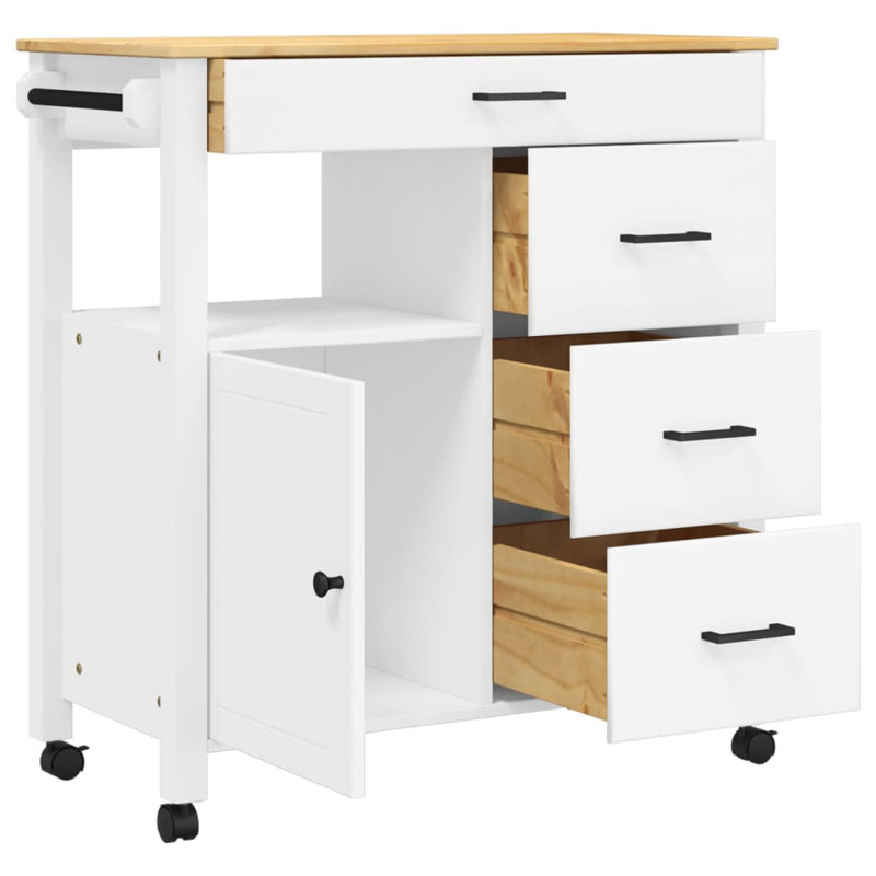 Solid Wood Bar Cart, White
