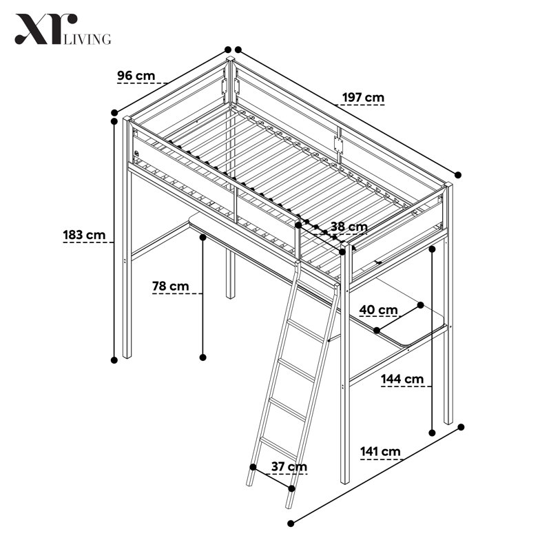 XR Living Denver Single High Sleeper With App Controlled LED Lighting, Single (3')