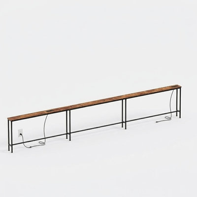 Extra Long Narrow Sofa Console Table with Power Outlets, Slim Behind Couch Table, Rustic Brown