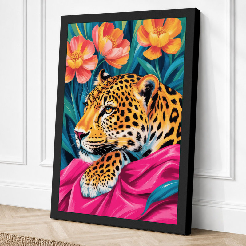 Leopard In Bloom Eclectic - Print, 30x20 - 76.2 x 50.8 cm, Black Border