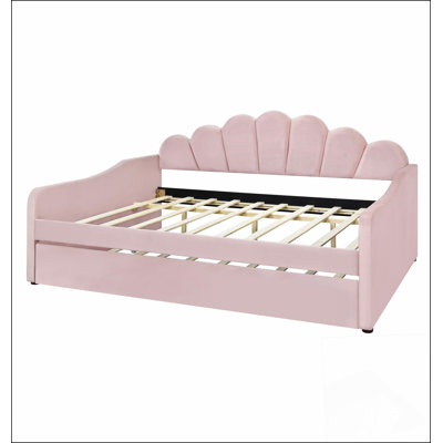 Full Size Upholstery Daybed Frame With Shell-Shaped Backrest And Trundle, Combining Comfort And Elegant Design For Versatile Use