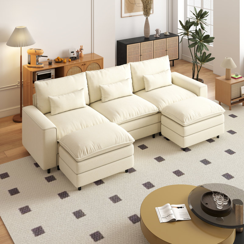 Ensemble de canapé en U pour salon, H 39,37 po x l 121,26 po x P 35,83 po, Chenille beige