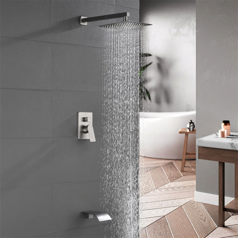 10 Inch Wall Mounted Tub Shower System Single Handle Shower Faucet Set Brass Shower Trim Kit With Rough-In Valve
