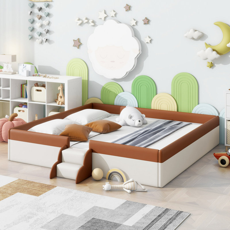 PU Leather Upholstered Daybed, King, Brown/White