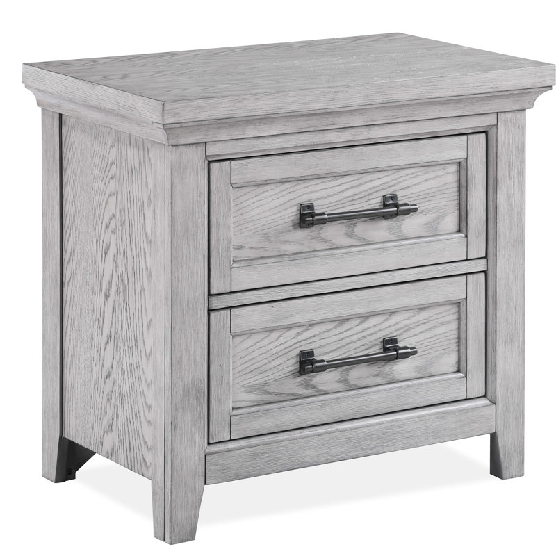 Table de chevet grise deux pour la chambre à coucher - bois massif, transitionnel avec ensemble de basculement et deux tiroirs de rangement