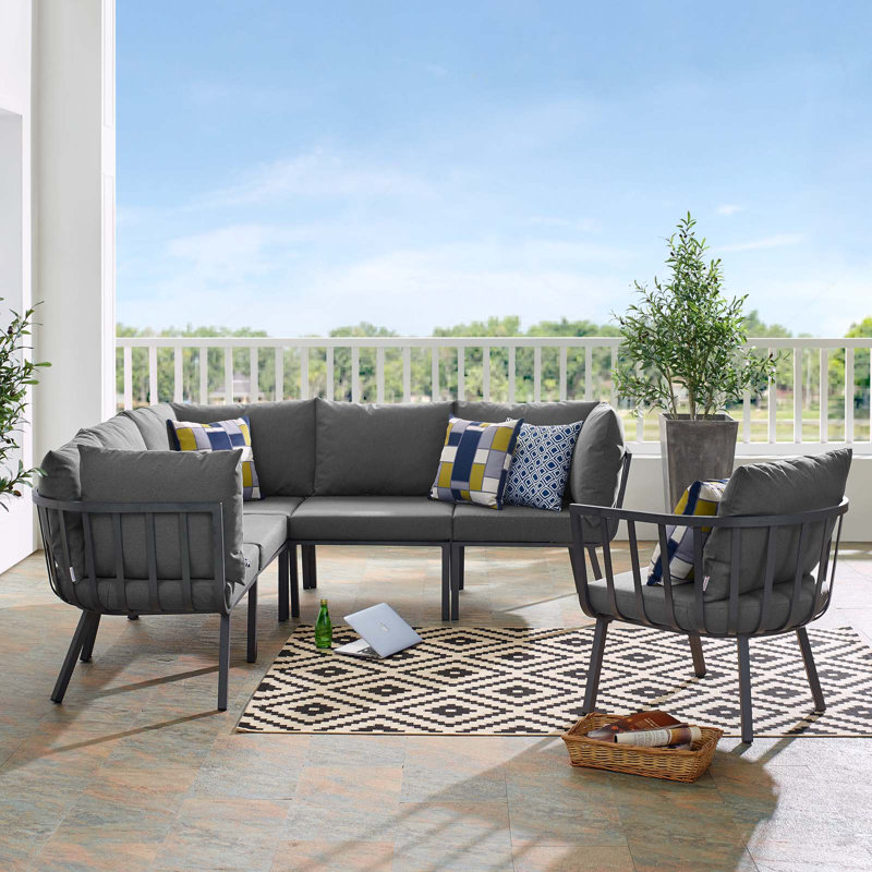 Ensemble de patio extérieur en aluminium 6 pièces Riverside par Modway, Gris anthracite, gris