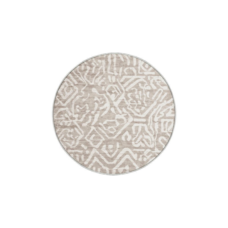 Tapis beige soyeux et moelleux, Rond 7 pi