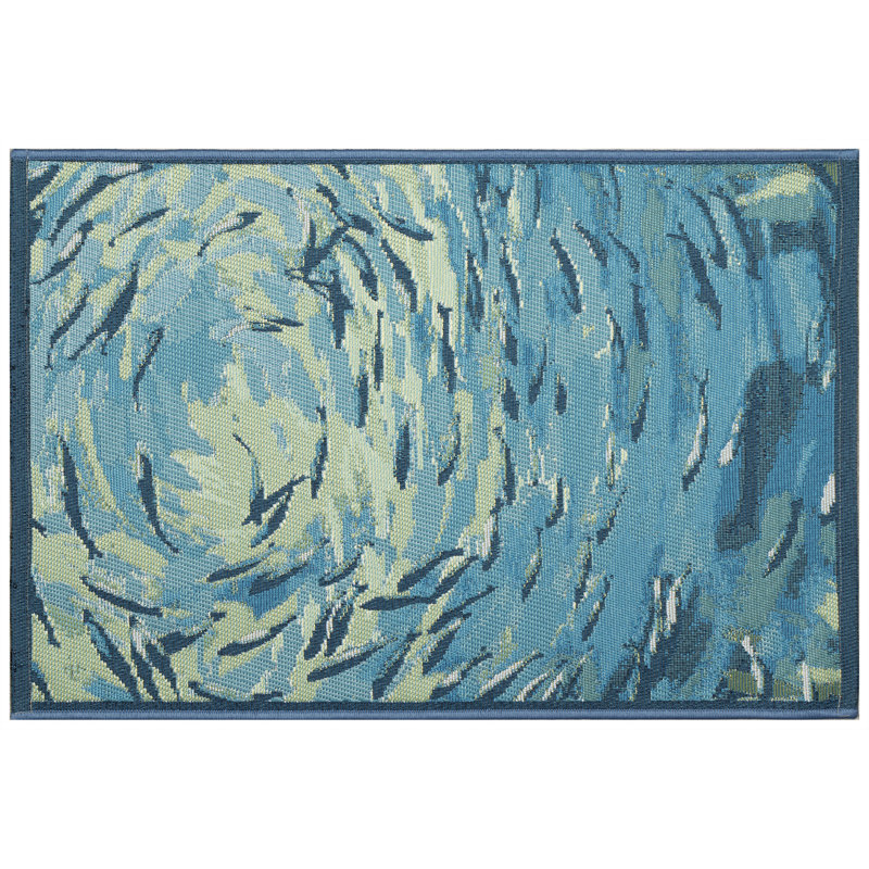 Bay Isle Home™ Asenet Fish To Go Blue Indoor/Outdoor Mat, Rectangle 2'4" x 3'11"