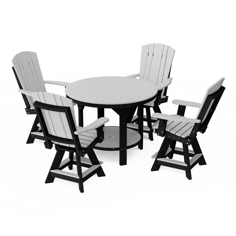 Heritage 5-Piece Round Counter Height Dining Set With Swivel Chairs, Light Gray/Black