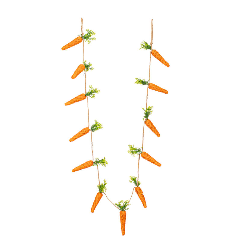 Artificial Carrot Garland. The garland length measures 6 feet in length and the carrots measure 6.5" tall and 1.5" wide.