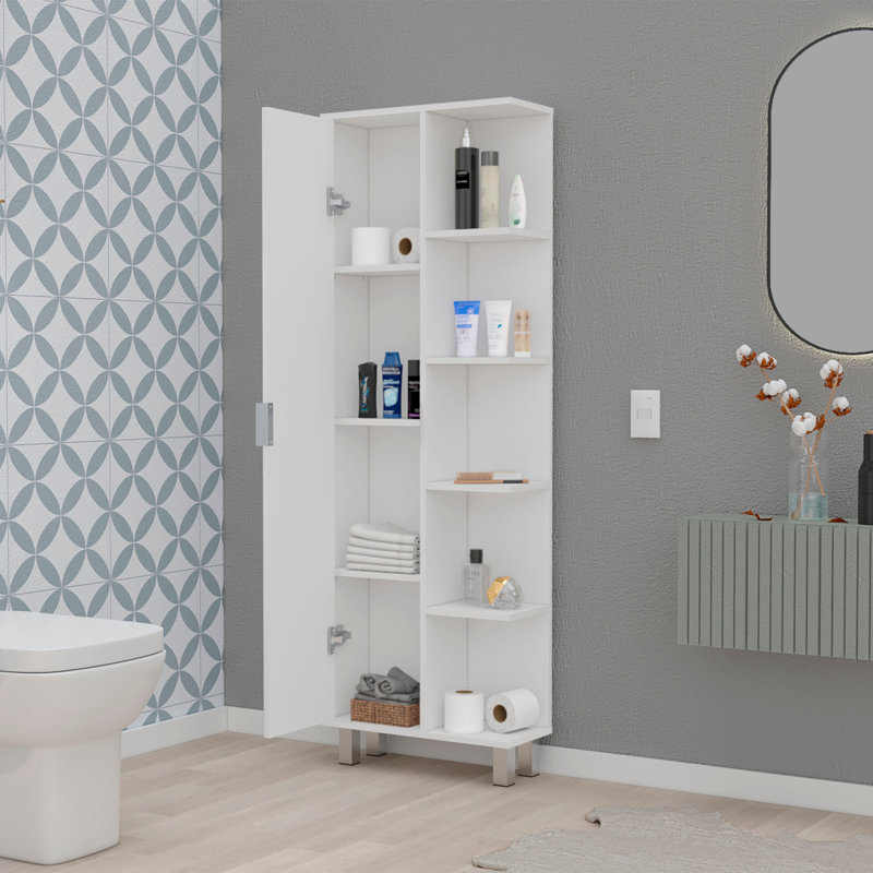 White 1-Door Linen Cabinet, White, 62.9" H x 20.9" W x 8.2" D
