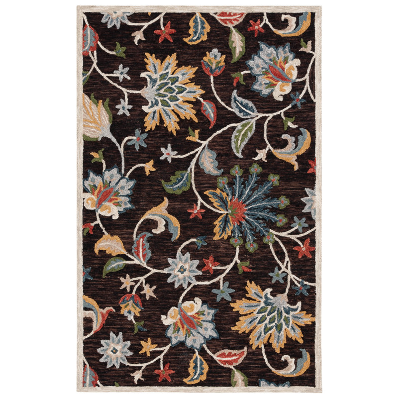 Deaquaneil Wool Cotton Performance Floral Rug in Brown/Yellow, Rectangle 4' x 6'