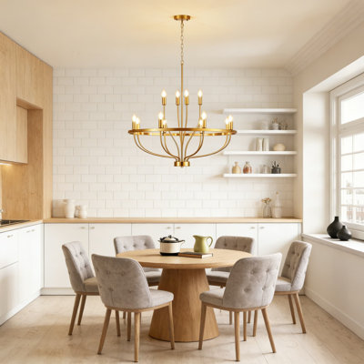 12-Light Gold Chandelier, Vintage Mid-Century Modern Candle Style Chandelier With Adjustable Chain, E12 Base For Dining Room, Kitchen Island, Living Room Lighting
