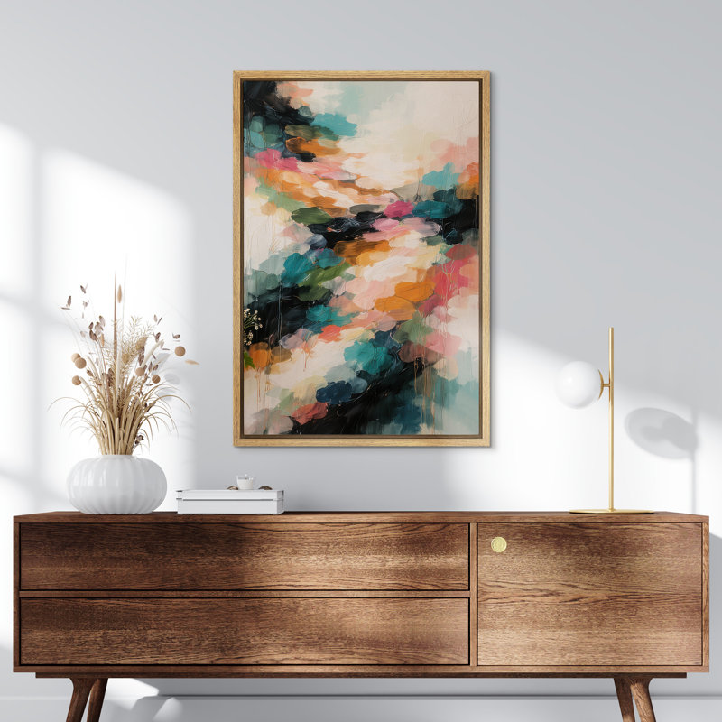 "Colorful Modern Abstract Brushstroke Composition", reproduction d'art encadrée sur toile, Naturel, H 24 po x l 16 po