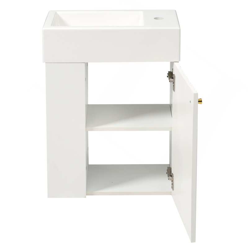 Meuble-lavabo flottant moderne de 18,5 po avec lavabo en résine - parfait pour les petites salles de bain, rangement à gauche