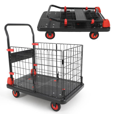 Chariot de transport lourd à capacité 1000LBS avec cage, chariots pliants avec roues, chariots pliables avec panier pour le transport de bagages d'entrepôt, 35 x 23 po, noir