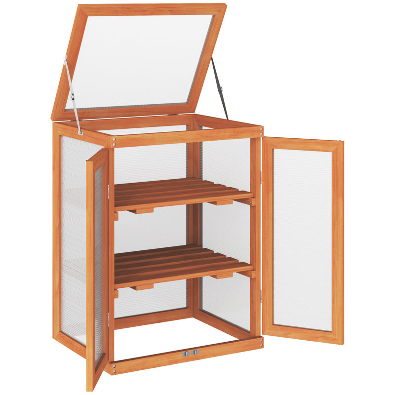 Wooden Mini Greenhouse Cold Frame - Small Greenhouse for Plants, Flowers, Orange