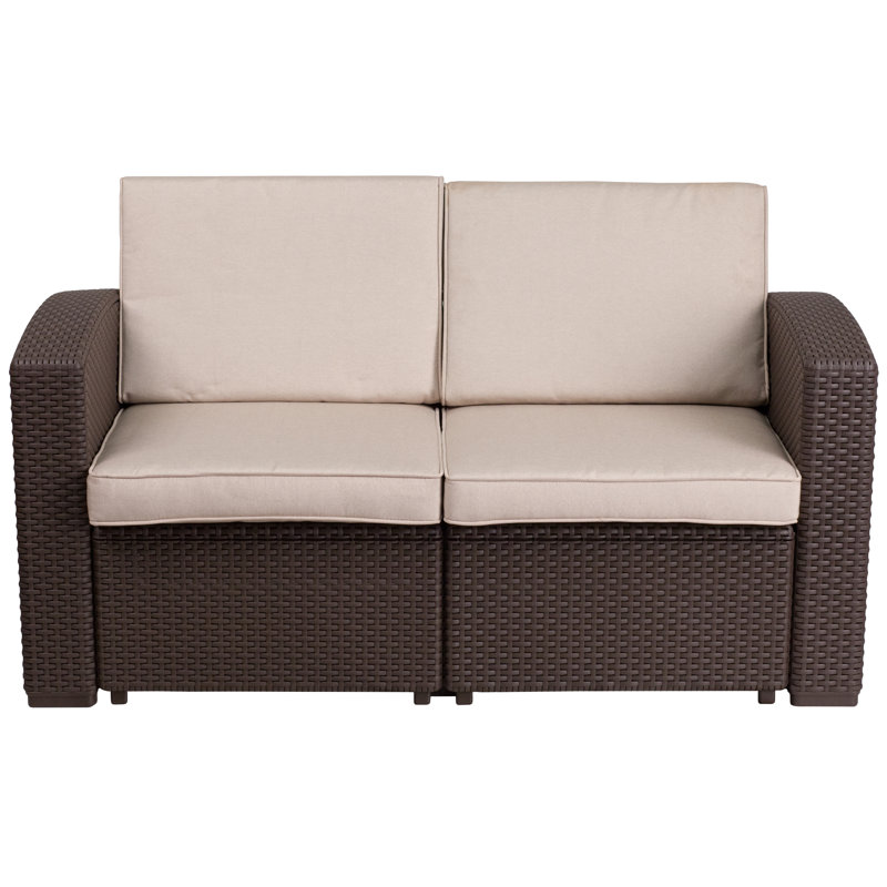 Beachcrest Home Alderman Faux Rattan Loveseat with All-Weather