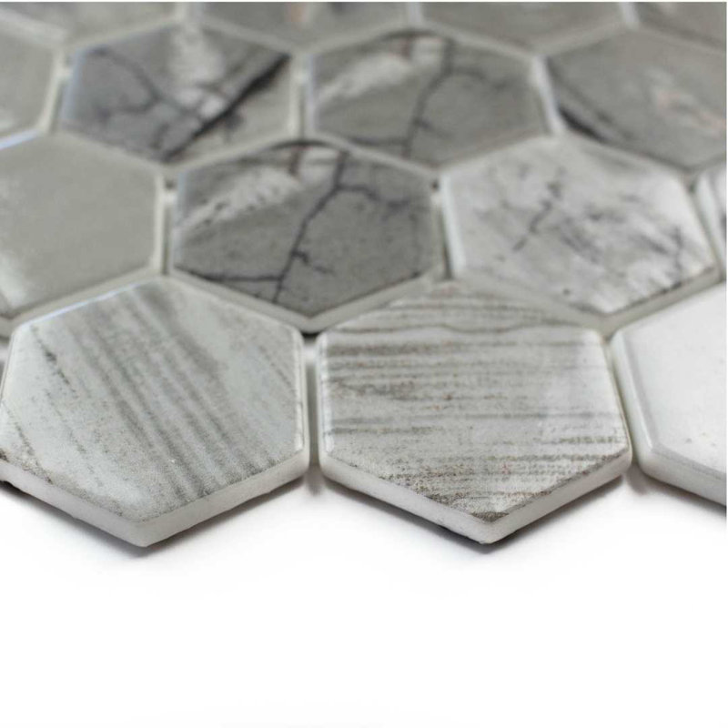 Eterna Hexx 2" x 2" Hexagon Glass Mosaic Wall & Floor Tile, Gray