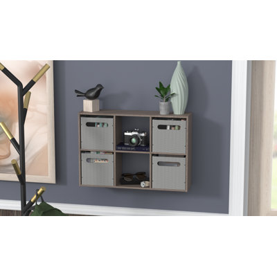 Mini 6-Cube Desktop or Wall Mount Organizer with 4 Collapsible Bins