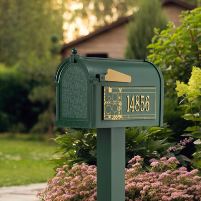 Package: Premium Mailbox Frank Lloyd Wright Coonley Package #2 (Capitol Mailbox, Standard Post, Personalized Coonley Side Plaques)